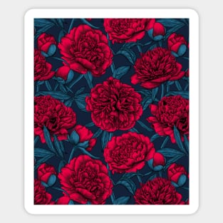 Night peony garden in red and blue Sticker